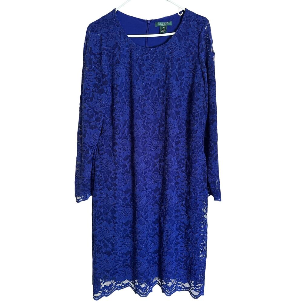 Lauren Ralph Lauren 18W Royal Blue Lace Cocktail Wedding Guest Dress